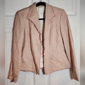 Garfield & Marks Pink Tweed Silk Blend Open Blazer Jacket Size 4